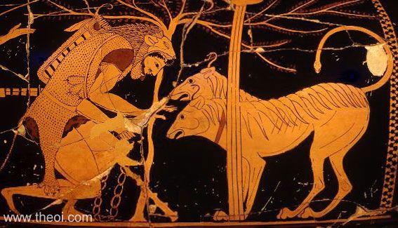 Heracles & Cerberus | Attic bilingual vase painting