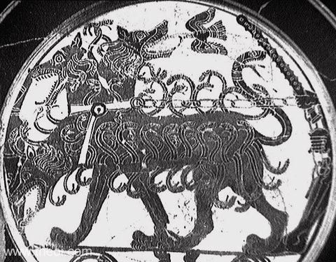 Cerberus | Laconian black figure vase painting