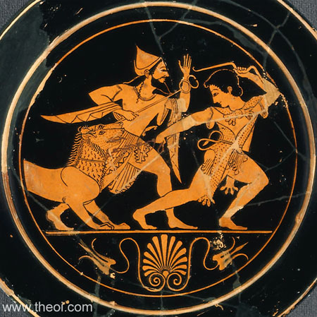 Heracles, Hermes and Cerberus | Athenian red-figure kylix C6th B.C. | Museum of Fine Arts Boston