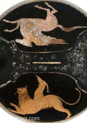 Pegasus & Chimera | Attic red figure vase painting