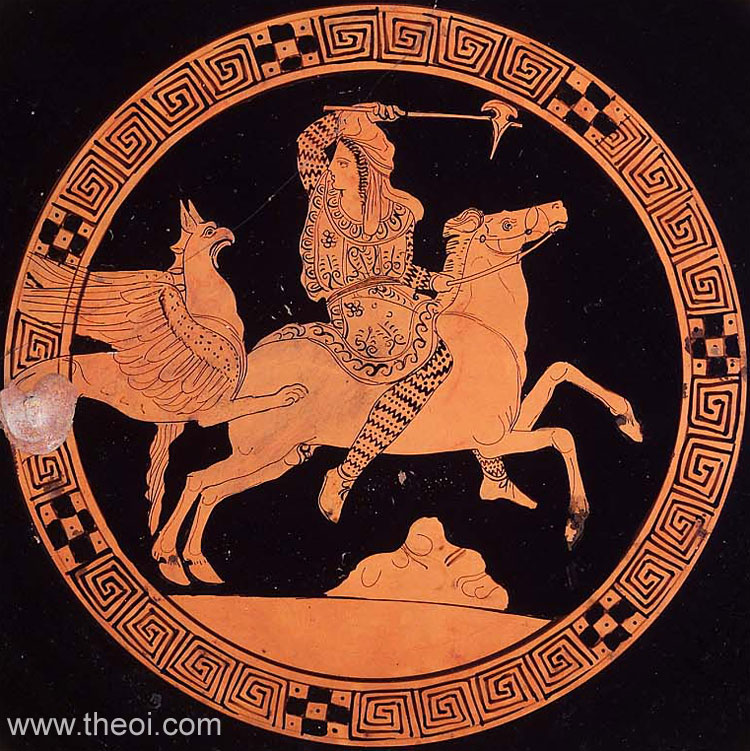Arimaspian fighting Griffin | Athenian red-figure kylix C4th B.C. |  Museum of Fine Arts, Boston
