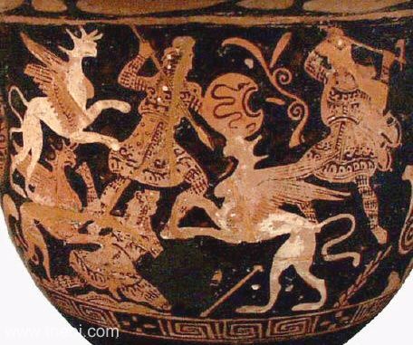 Arimaspians fighting Griffins | Athenian red-figure bell krater C5th B.C. | Ashmolean Museum, Oxford