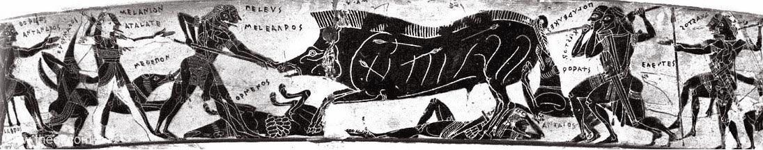 Calydonian Boar Hunt | Attic black figure vase painting