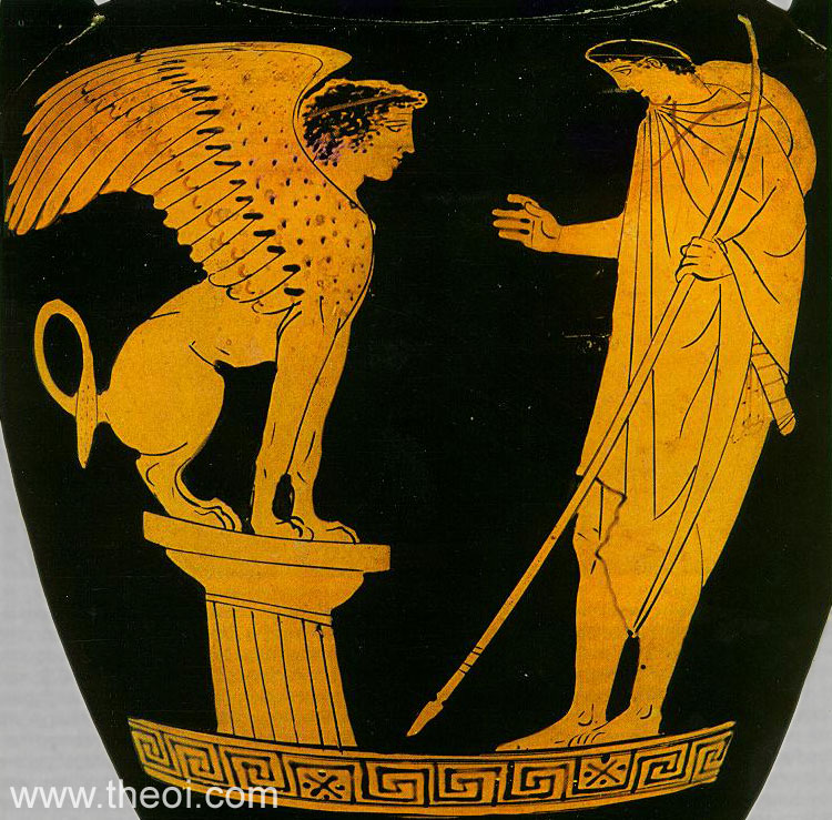 Sphinx & Oedipus | Attic red figure vase painting