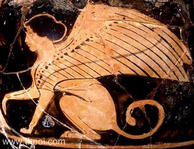 Sphinx | Attic red figure vase painting
