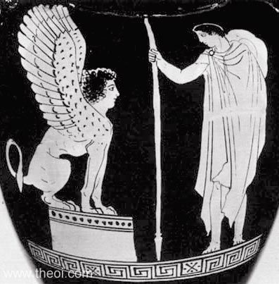 Sphinx & Oedipus | Attic red figure vase painting