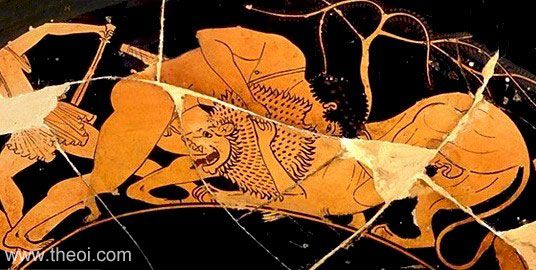 Heracles & Nemean Lion | Attic red figure vase painting