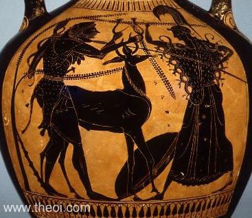 Heracles & Cerynitian Hind | Attic black figure vase painting