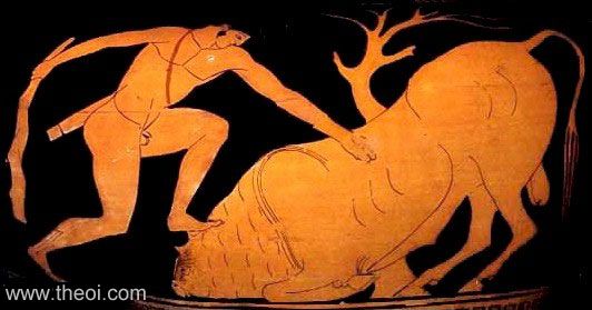 Heracles & Cretan Bull | Attic red figure vase painting