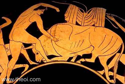 Heracles & Cretan Bull | Attic red figure vase painting