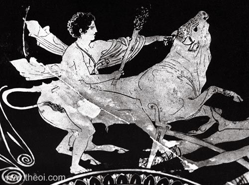 Theseus & Marathonian Bull | Attic red figure vase painting