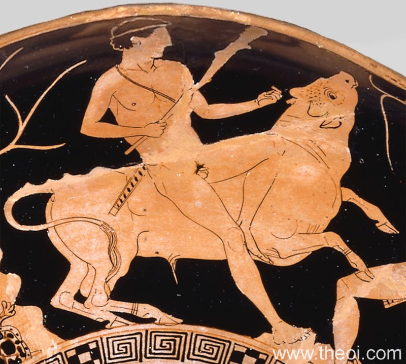 Theseus & Marathonian Bull | Attic red figure vase painting