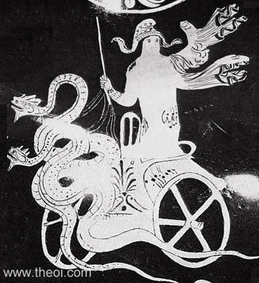 Dragon-Chariot of Medea | Greek red figure vase painting