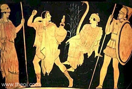 Athena, Cadmus, the Dragon, Melia-Ismene and Ares | Athenian red-figure calyx krater C5th B.C. | Metropolitan Museum of Art, New York