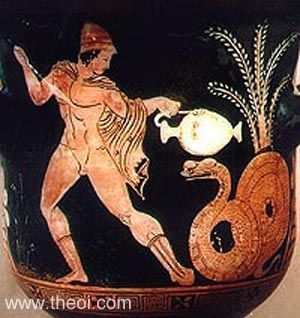 Cadmus & Ismenian Dragon | South Italian red figure vase painting