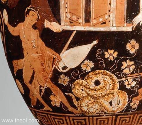 Cadmus & Ismenian Dragon | Campanian red figure vase painting