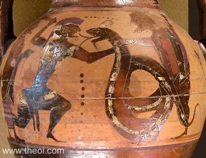 Cadmus & Ismenian Dragon | Chalcidian black figure vase painting