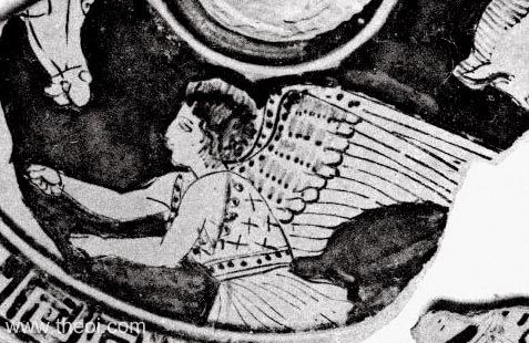 Nyx goddess of the night | Athenian red-figure pyxis lid fragment C4th B.C. | Ashmolean Museum, Oxford