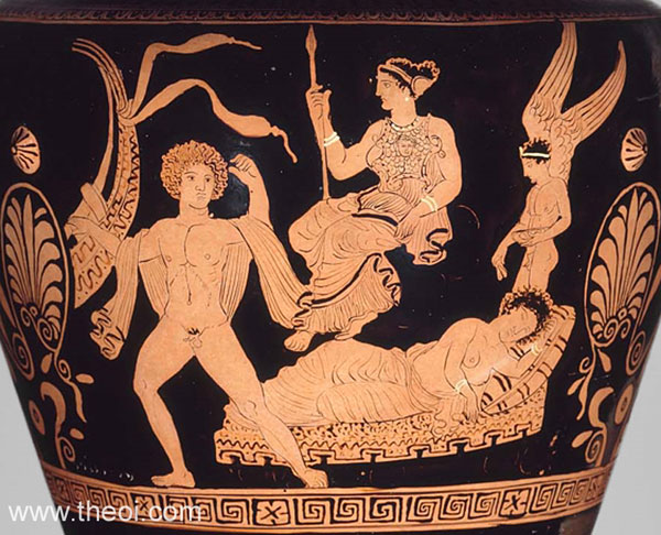 Theseus, Ariadne and Hypnos | Apulian red-figure stamnos C4th B.C. | Museum of Fine Arts, Boston