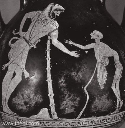 Heracles & Geras | Attic red figure vase painting