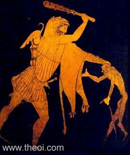 Heracles & Geras | Attic red figure vase painting