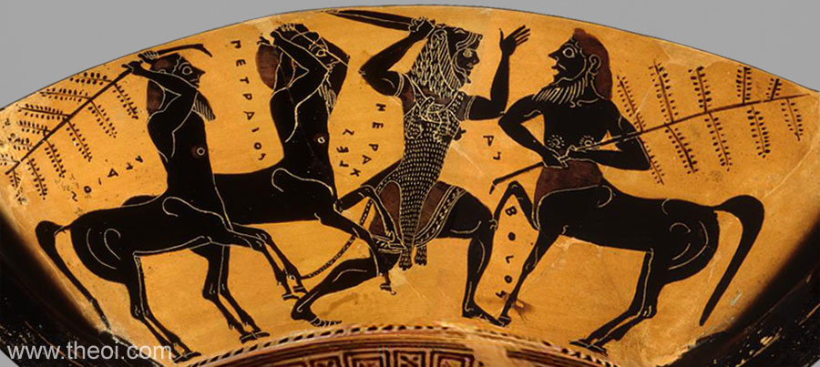 Heracles and the Centaurs | Athenian black-figure kantharos C6th B.C. | Antikensammlung Berlin