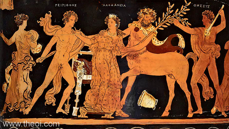 Pirithous, Laodameia, centaur Eurytion and Theseus | Apulian red-figure krater C4th B.C. | British Museum, London