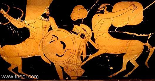 Caeneus & Centaurs | Attic red figure vase painting