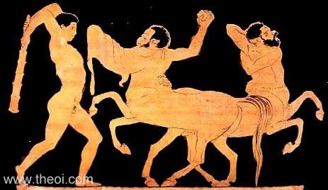 Heracles & Centaurs | Apulian red figure vase painting