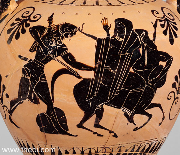 Heracles, the centaur Nessus and Deianira | Athenian black-figure amphora C6th B.C. | Metropolitan Museum of Art, New York