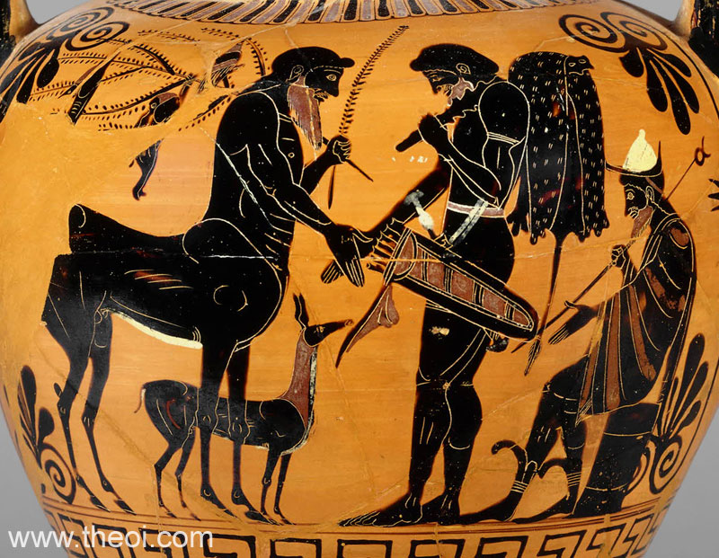 Heracles & Centaur Pholus | Attic black figure vase painting