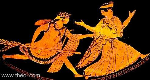 Apollo & Daphne or Marpessa | Attic red figure vase painting
