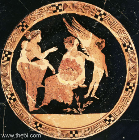 Peitho, Demonassa and Eros | Athenian red-figure kylix C4th B.C. | The J. Paul Getty Museum, Malibu