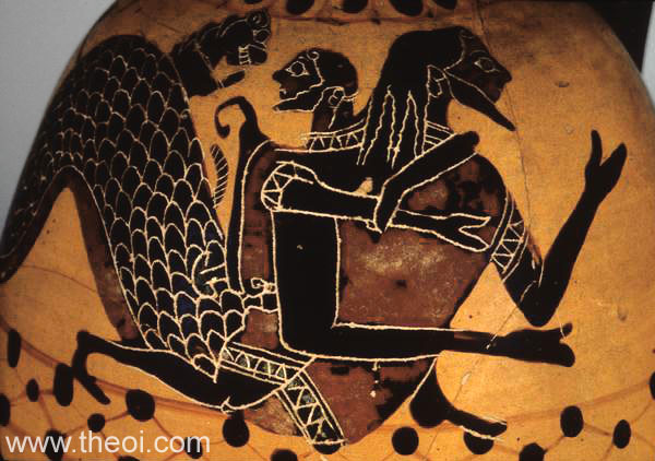 Heracles wrestling Nereus | Athenian black-figure lekythos C6th B.C. | Musée du Louvre, Paris