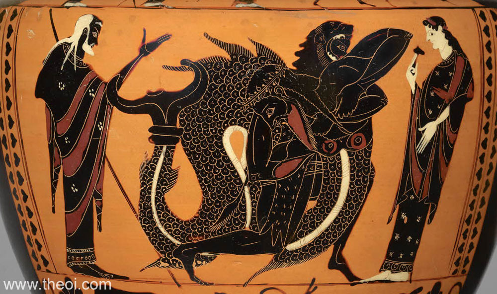 Heracles Wrestling Triton | Attic black figure vase painting