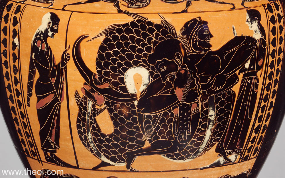 Heracles Wrestling Triton | Attic black figure vase painting