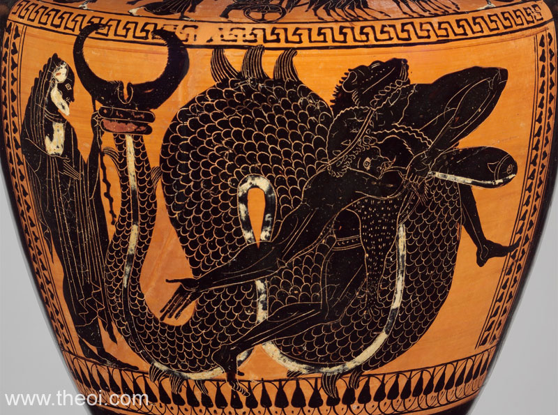 Heracles Wrestling Triton | Attic black figure vase painting