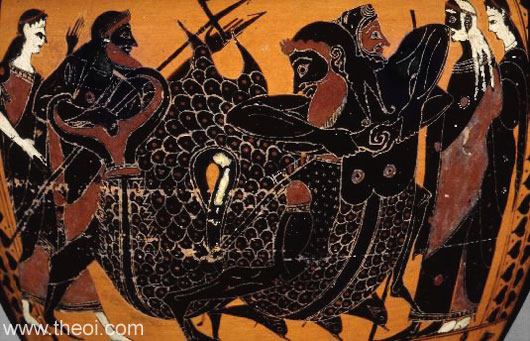Heracles Wrestling Triton | Attic black figure vase painting