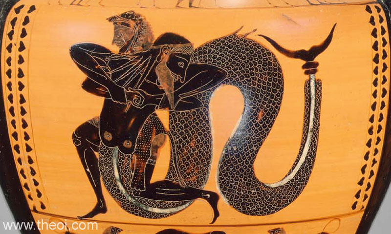 Heracles Wrestling Triton | Attic black figure vase painting