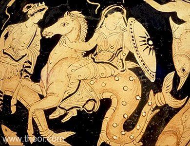 Thetis Riding Hippocamp | Apulian red figure vase painting