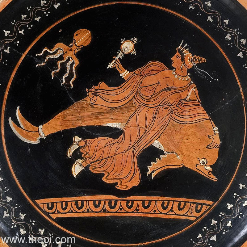 Nereid riding dolphin | Apulian red-figure plate C4th B.C. | State Hermitage Museum, Saint Petersburg