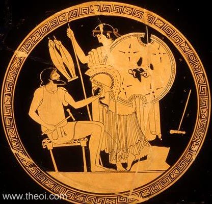 Hephaestus & Thetis | Attic red figure vase painting