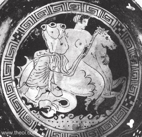 Thetis Riding Hippocamp | Attic red figure vase painting