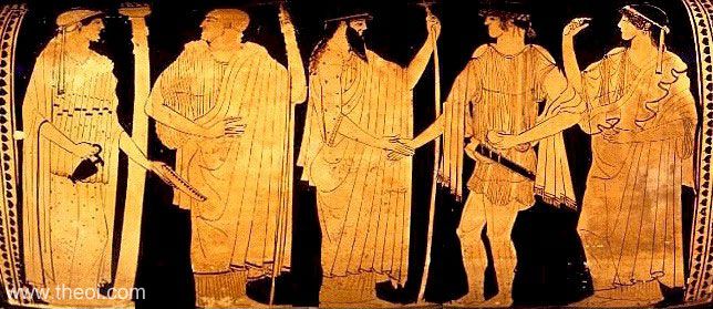 Doris, Nereus, Poseidon, Theseus and Amphitrite | Athenian red-figure column krater C5th B.C. | Harvard Art Museums, Cambridge