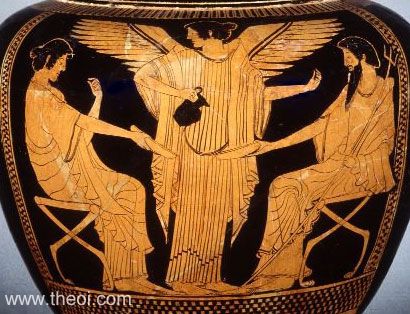 Amphitrite, Iris and Poseidon | Athenian red-figure stamnos C5th B.C. | Toledo Museum of Art