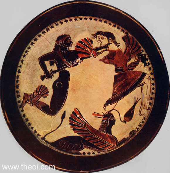 Boreads chasing Harpies | Laconian black-figure kylix C6th B.C. | National Etruscan Museum, Rome