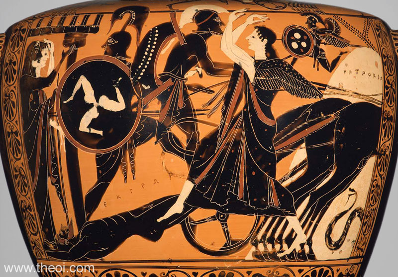 Iris, Achilles and the body of Hector | Athenian black-figure hydria C6th B.C. | Museum of Fine Arts, Boston