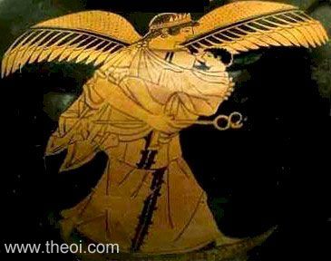 Iris & Infant Hermes | Attic red figure vase painting