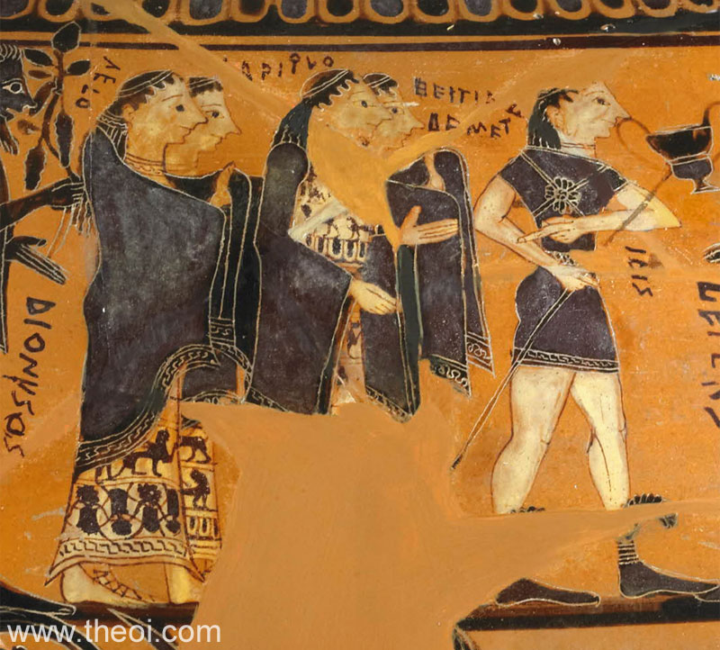Leto, Chariclo, Hestia, Demeter & Iris | Attic black figure vase painting