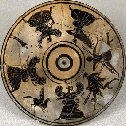 Perseus, Hermes, Athena, beheaded Medusa and the Gorgons | Athenian black-figure pyxis C6th B.C. | Musée du Louvre, Paris